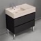 Black Bathroom Vanity With Beige Travertine Design Sink, Modern, Free Standing, 32